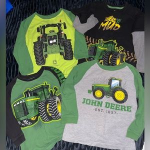 VGUC lot of 4 John Deere long sleeve shirts, boys size 5/6 farm tractor